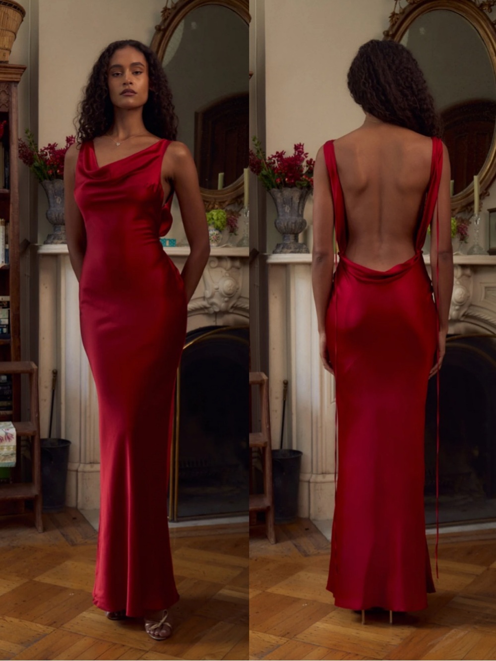 Mirror Palais Plunging Back Cowl Dress in Scarlet Red Size Small NEW! With tags!